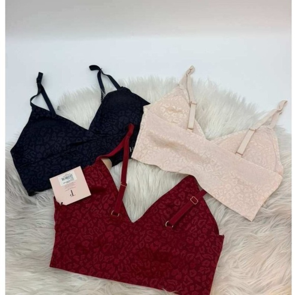 Thalia Sodi Seamless Bralette Set 3 Pack Black Red Nude Wireless Bras New Size L - Picture 3 of 9